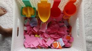 cloth and paper sensory bin fillers