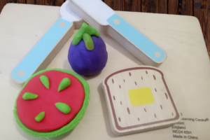 cutting play dough vegetables watermelon